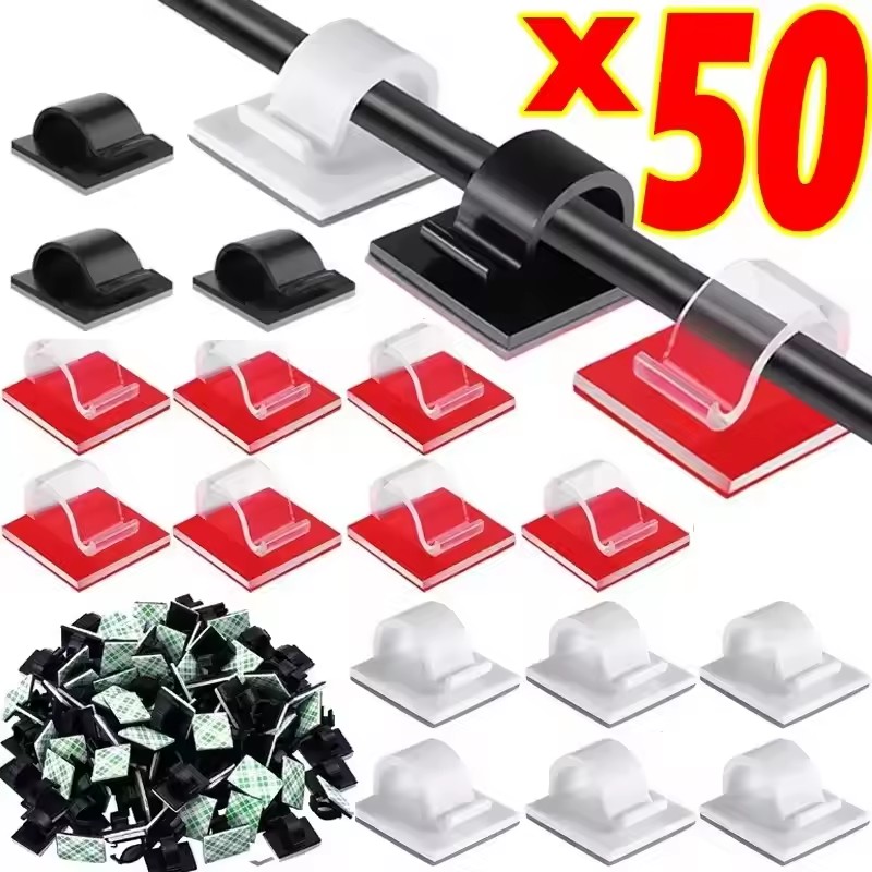 Cable Staple Clip - 50개 셀프 접착식 야외 케이블 클립